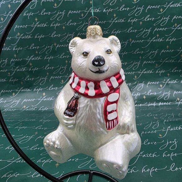 Kurt Adler Polonaise Coca-Cola Polar Bear Glass‎ Christmas Ornament - Picture 1 of 8